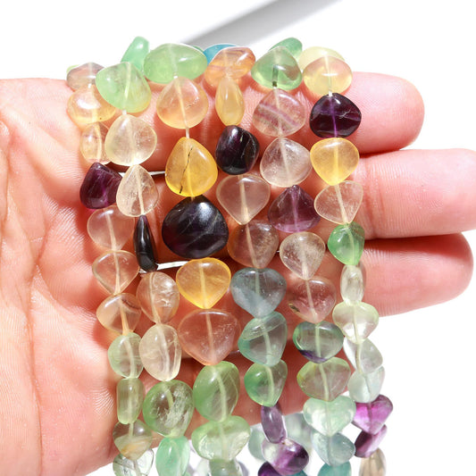 3 Strands Multi Fluorite Heart Shape Beads Natural Multi Fluorite Heart Beads for Handmade Fancy Jewelry Necklace Pendant Earrings Making