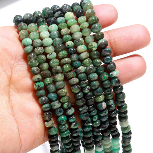 Emerald Smooth Rondelle Beads 6-7 MM Natural Emerald Shaded Smooth Rondelle Sakota Emerald 18" Beads for Designer Handmade Jewelry Making