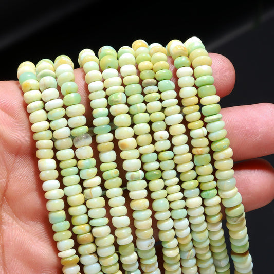 3 Strands Green Opal Rondelle Beads 4-5 MM, 5-6 MM Green Shaded Opal Smooth Rondelle Gemstone Beads for Designer Jewelry Making & Reselling