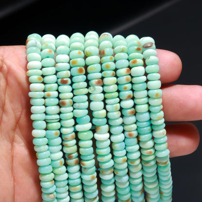 Peruvian Blue Opal Rondelle Beads, 5-6 MM and 6-7 MM Peru Blue Opal Smooth Rondelle Gemstones Beads for Handmade Jewelry Making & Reselling