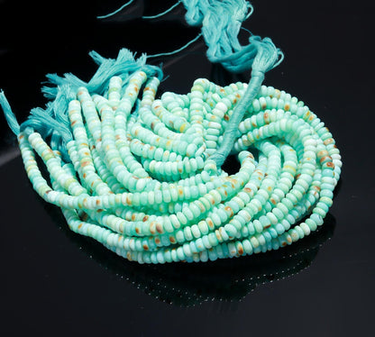 Peruvian Blue Opal Rondelle Beads, 5-6 MM and 6-7 MM Peru Blue Opal Smooth Rondelle Gemstones Beads for Handmade Jewelry Making & Reselling