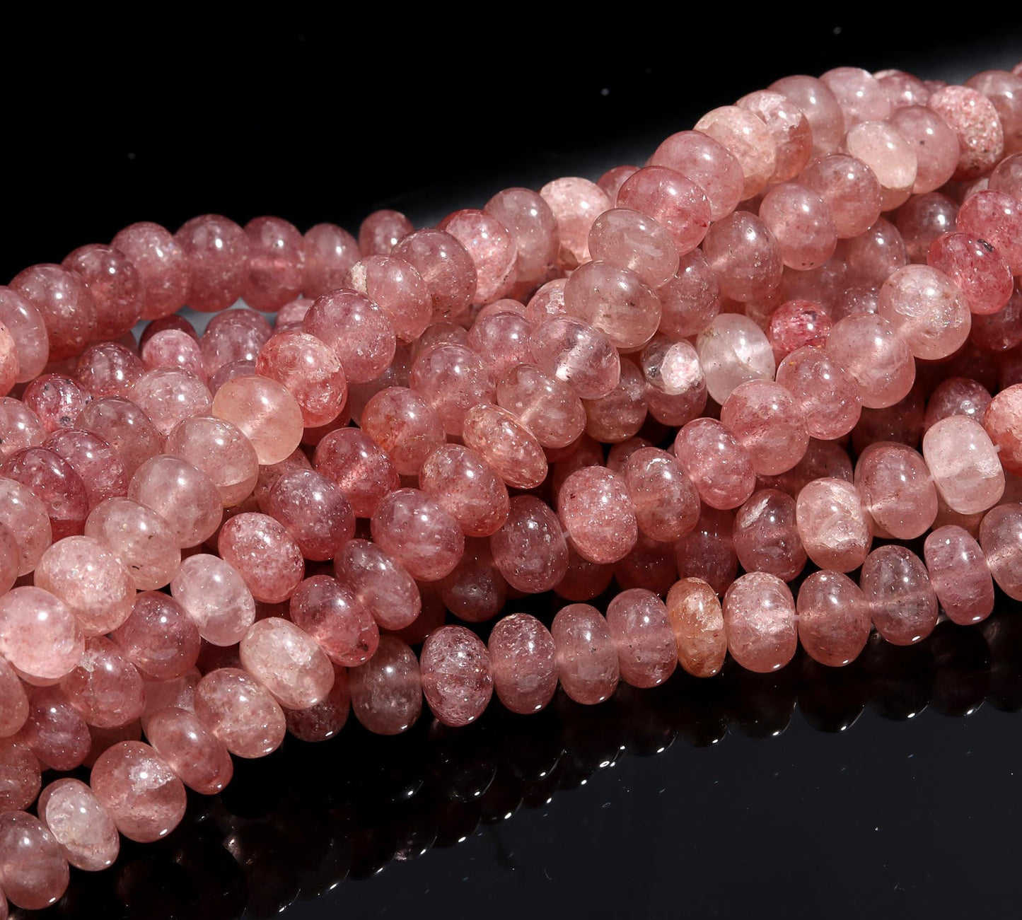 Strawberry Smooth Rondelle Beads Pink Strawberry Shaded Rondelle Beads 8-9 MM Natural Pink Strawberry Beads for Jewelry Necklace & Bracelet