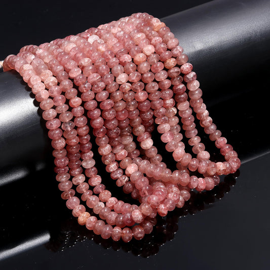 Strawberry Smooth Rondelle Beads Pink Strawberry Shaded Rondelle Beads 8-9 MM Natural Pink Strawberry Beads for Jewelry Necklace & Bracelet