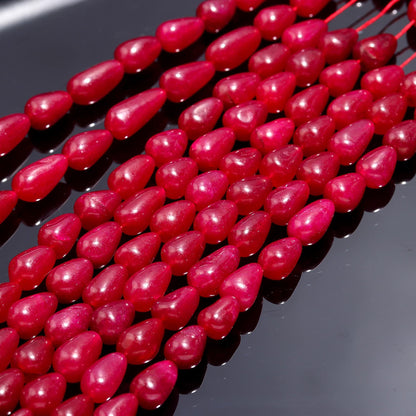 Ruby Corundum Smooth Drop Beads 9x11 - 9x15 MM Ruby Smooth Drop Beads 12" Strand Ruby Tear Beads for Handmade Designer Jewelry Making Craft