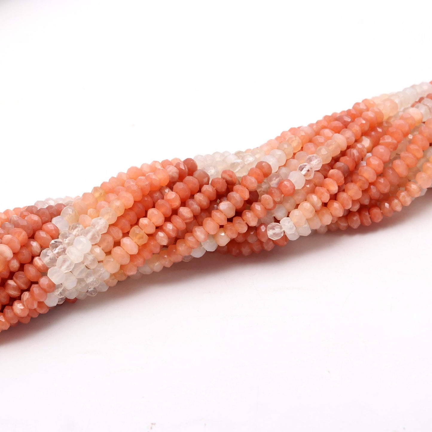 Multi Moonstone Rondelle Beads Peach and White Moonstone Faceted Rondelle Beads 4-4.5 MM Moonstone Gemstone Beads for Jewelry Making Craft