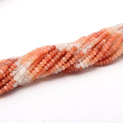 Multi Moonstone Rondelle Beads Peach and White Moonstone Faceted Rondelle Beads 4-4.5 MM Moonstone Gemstone Beads for Jewelry Making Craft