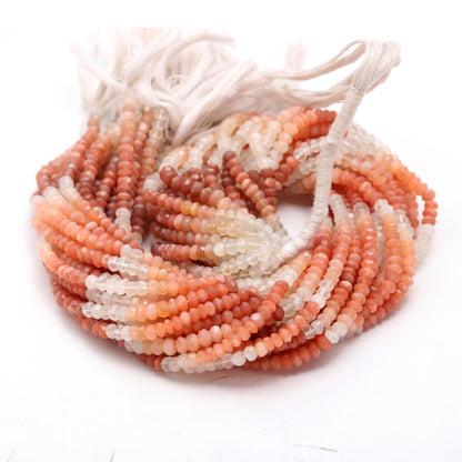 Multi Moonstone Rondelle Beads Peach and White Moonstone Faceted Rondelle Beads 4-4.5 MM Moonstone Gemstone Beads for Jewelry Making Craft