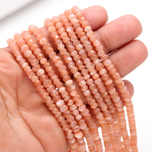 Peach Moonstone Faceted Rondelle Beads 4-4.5 MM Peach Moonstone Rondelle Beads Natural Faceted Peach Moonstone Beads for Designer Jewelry