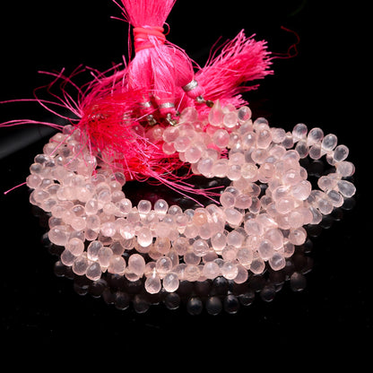 Rose Quartz Faceted Teardrop Beads Excellent Quality Rose Quartz Side Drops 5x8-6x9 MM Briolettes Beads for Jewelry Necklace Earrings Making