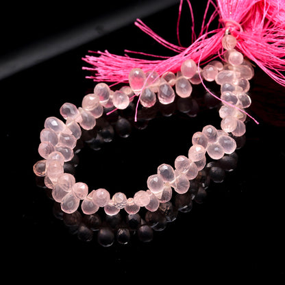 Rose Quartz Faceted Teardrop Beads Excellent Quality Rose Quartz Side Drops 5x8-6x9 MM Briolettes Beads for Jewelry Necklace Earrings Making