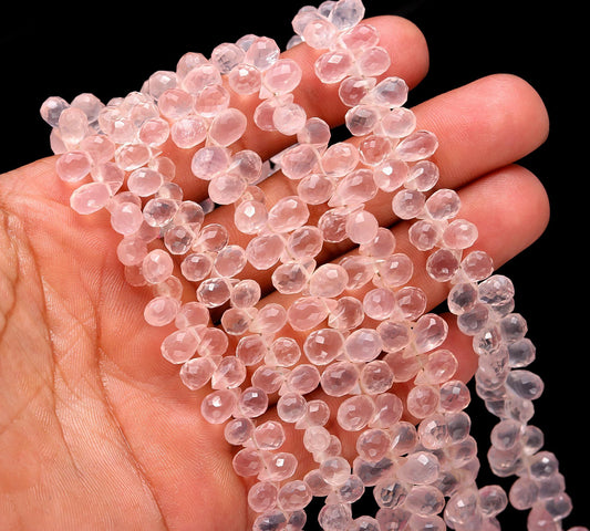 Rose Quartz Faceted Teardrop Beads Excellent Quality Rose Quartz Side Drops 5x8-6x9 MM Briolettes Beads for Jewelry Necklace Earrings Making