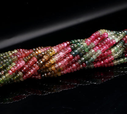 AAA Multi Tourmaline Faceted Rondelle Beads, 4-4.5 MM Tourmaline Rondelle Beads, 13"  Natural Multi Tourmaline Gemstone Beads For Jewelry