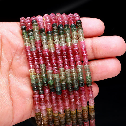 AAA Multi Tourmaline Faceted Rondelle Beads, 4-4.5 MM Tourmaline Rondelle Beads, 13"  Natural Multi Tourmaline Gemstone Beads For Jewelry