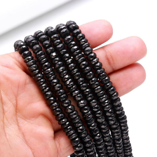 Black Spinal Faceted Rondelle Beads 6-7 MM Black Spinal Rondelle Beads AAA Faceted Natural Black Spinal Beads for Jewelry Making Craft