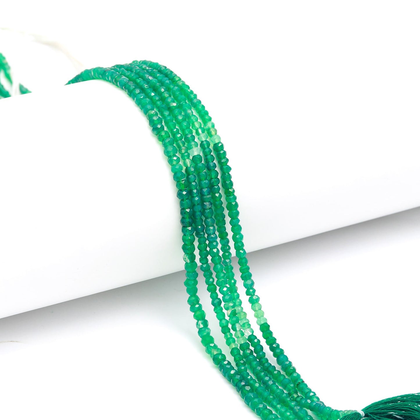 Green Onyx Shaded Faceted Rondelle Beads Natural Shaded Green Onyx Rondelle Beads 3.5-4 MM Green Onyx Gemstone Beads for Jewelry Making
