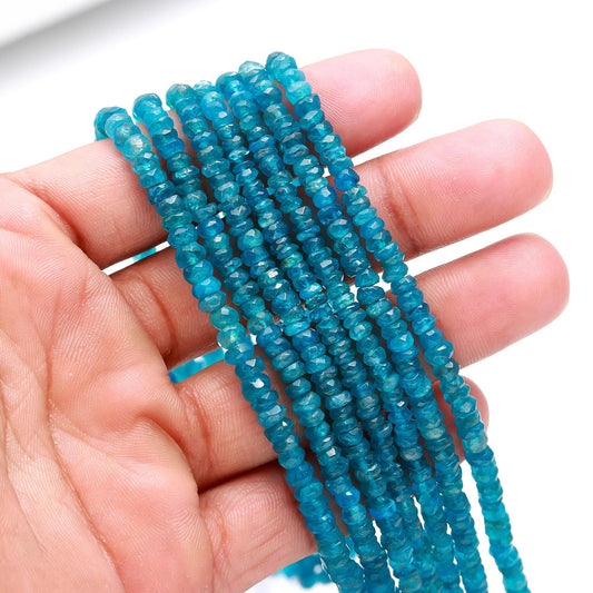 Neon Apatite Faceted Rondelle Beads Natural Neon Blue Apatite Rondelle Beads 4-4.5 MM Rondelle Neon Apatite Beads 13" Apatite Faceted Beads