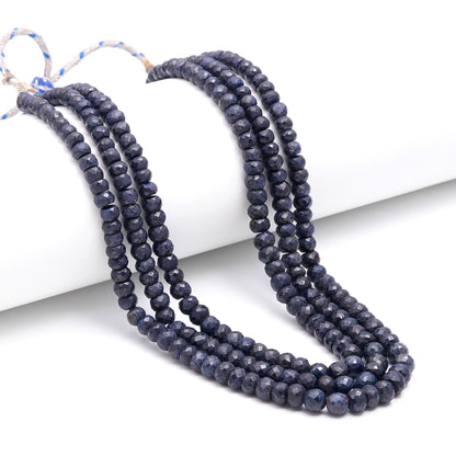Blue Sapphire Corundum Rondelle Beads Necklace 7-8.5 MM Blue Corundum Faceted Gemstone Beads 16-18" Jewelry Necklace with adjustable clasp