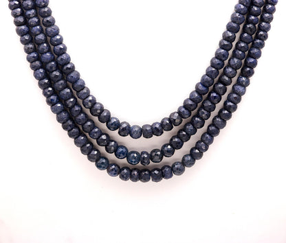Blue Sapphire Corundum Rondelle Beads Necklace 7-8.5 MM Blue Corundum Faceted Gemstone Beads 16-18" Jewelry Necklace with adjustable clasp