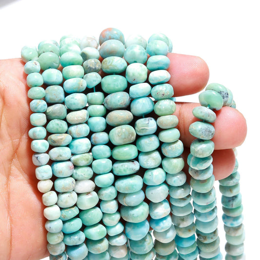 Natural Larimar Smooth Rondelle Beads 7-8 mm Blue Larimar Plain Bead Dominican Republic Larimar Rondelle Beads for Jewelry Making Craft