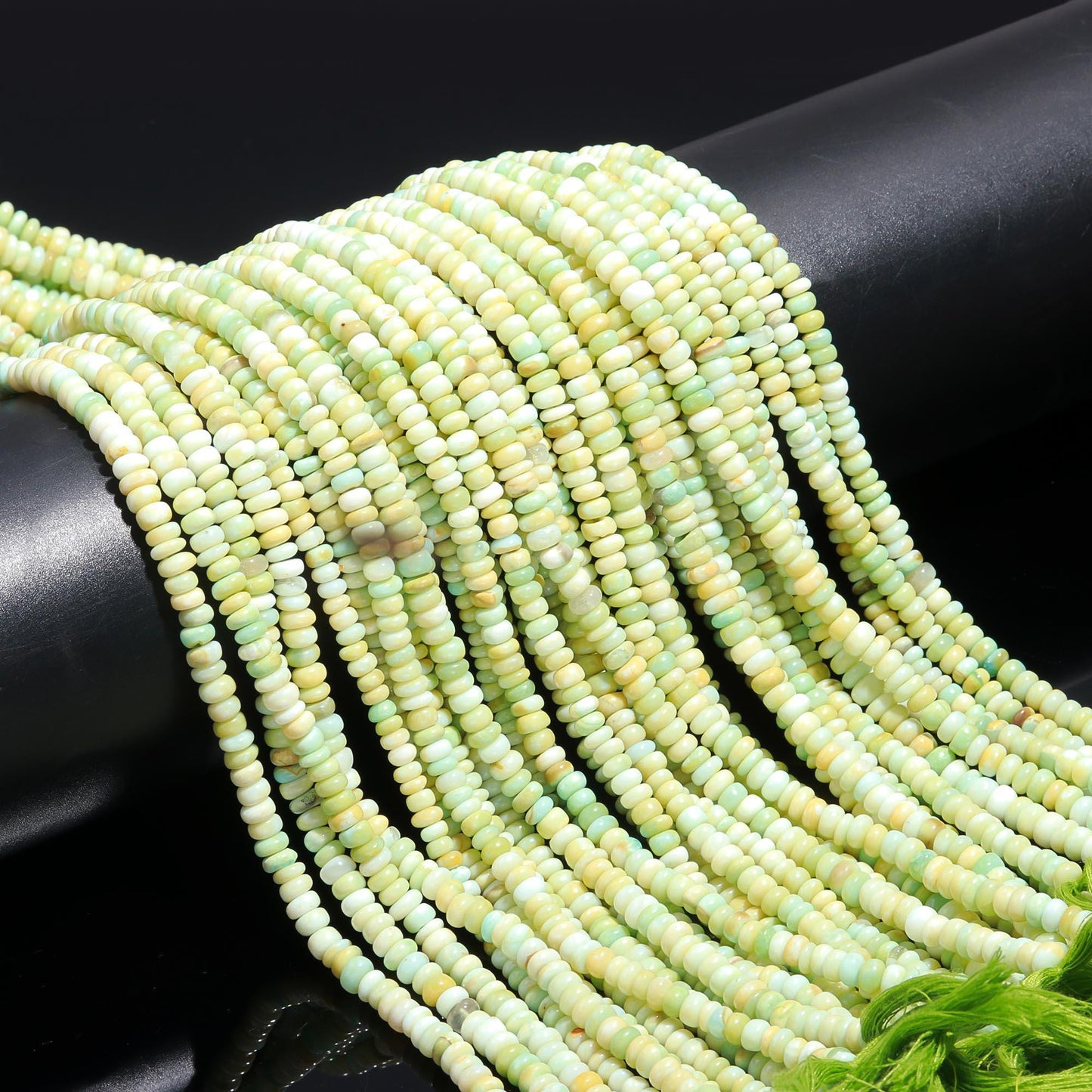 3 Strands Green Opal Rondelle Beads 4-5 MM, 5-6 MM Green Shaded Opal Smooth Rondelle Gemstone Beads for Designer Jewelry Making & Reselling