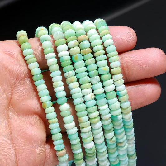 3 Strands Green Opal Rondelle Beads  4-5 MM, 5-5.5 MM Green Shaded Opal Smooth Gemstone Rondelle for Handmade Jewelry Making & Reselling