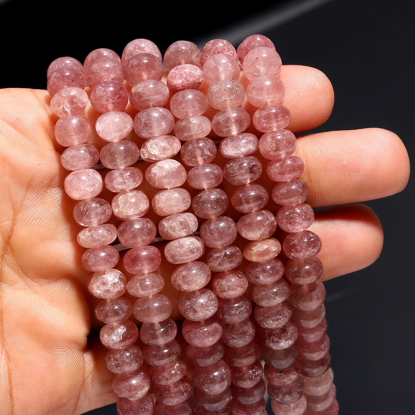 Strawberry Smooth Rondelle Beads Pink Strawberry Shaded Rondelle Beads 8-9 MM Natural Pink Strawberry Beads for Jewelry Necklace & Bracelet