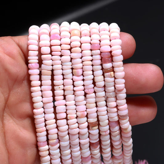 3 Strands Pink Opal Rondelle Beads 4-5 MM, 5-6 MM Pink Shaded Opal Smooth Rondelle Gemstone Beads for Handmade Jewelry Making & Reselling