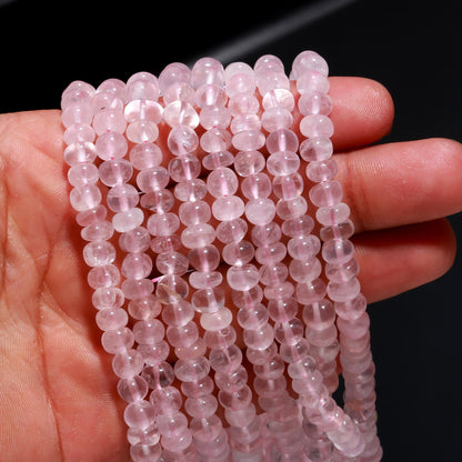 Rose Quartz Smooth Rondelle Natural Rose Quartz 6-7 MM Pink Rose Quartz Smooth Rondelle for Handmade Jewelry Making Craft & Art Supplies