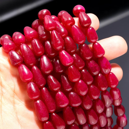 Ruby Corundum Smooth Drop Beads 9x11 - 9x15 MM Ruby Smooth Drop Beads 12" Strand Ruby Tear Beads for Handmade Designer Jewelry Making Craft