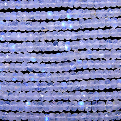 Rainbow Moonstone Faceted Rondelle Beads Blue Flash White Rainbow Rondelle Bead Faceted Natural Rainbow with Flash Beads for Jewelry Making