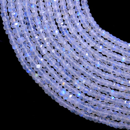 Rainbow Moonstone Faceted Rondelle Beads Blue Flash White Rainbow Rondelle Bead Faceted Natural Rainbow with Flash Beads for Jewelry Making