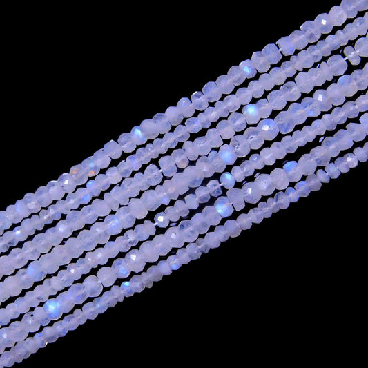 Rainbow Moonstone Faceted Rondelle Beads Natural Blue Flash White Rainbow Rondelle Beads 4-5 MM Flashy Moonstone Gemstone Beads for Jewelry