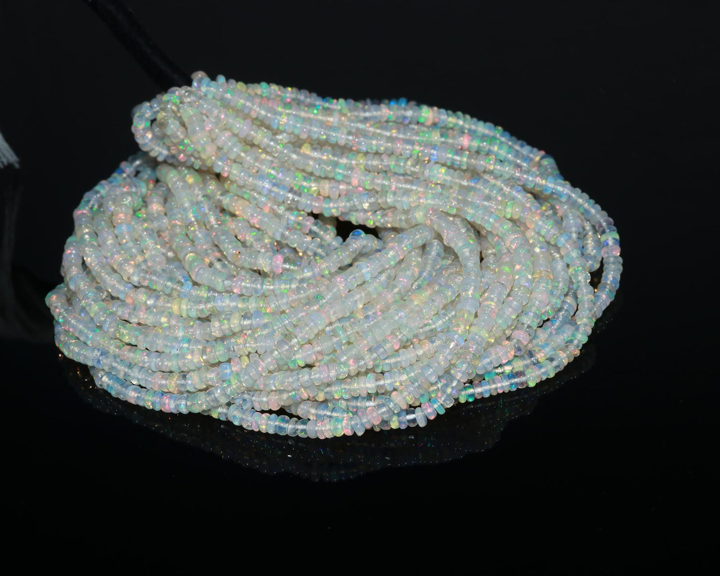 Offer Price~Top Quality~ Ethiopian Opal Smooth Rondelle Beads 3.5-4 MM Natural Multi Flash Ethiopian Opal 16” Multi Fire Ethiopian Opal Bead