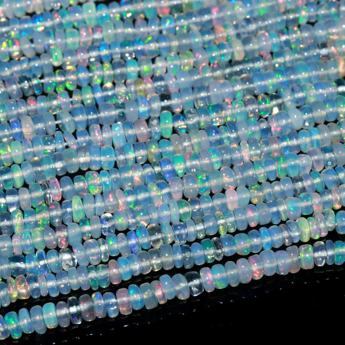 Offer Price~Top Quality~ Ethiopian Opal Smooth Rondelle Beads 3.5-4 MM Natural Multi Flash Ethiopian Opal 16” Multi Fire Ethiopian Opal Bead