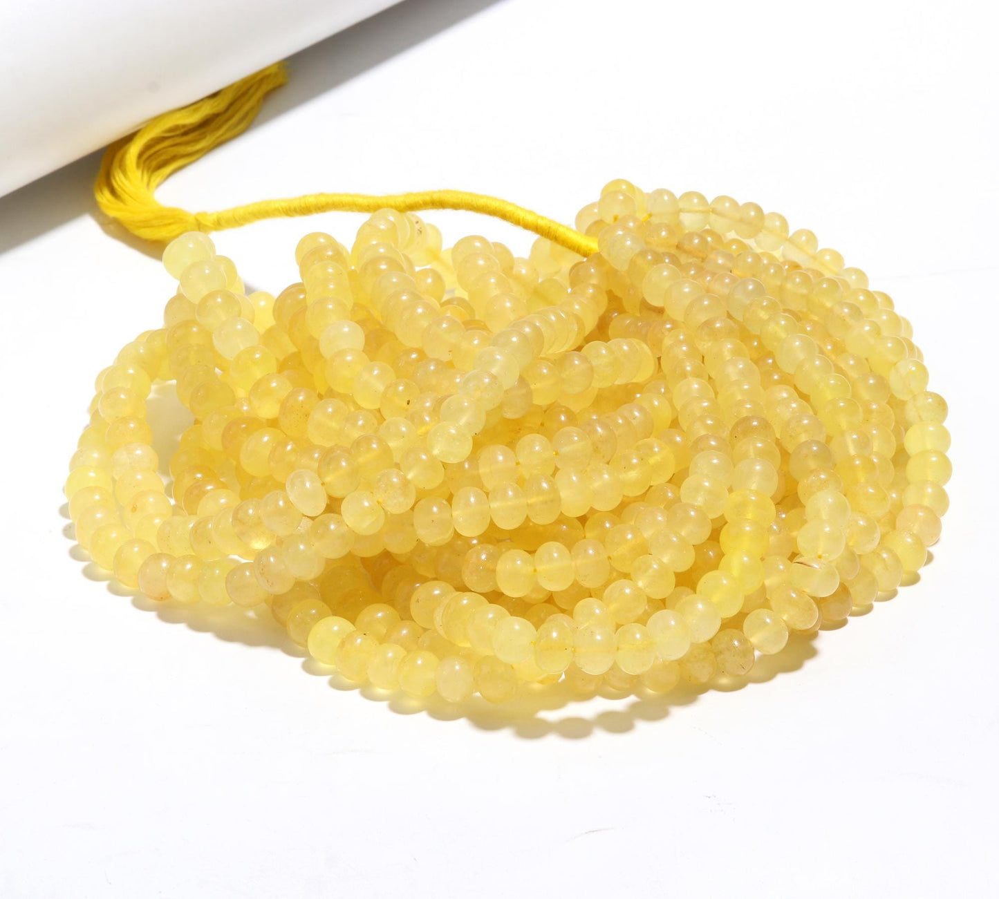 Yellow Quartz Smooth Rondelle Natural Quartz 7 MM - 10 MM Yellow Dyed Smooth Rondelle Beads for Handmade Jewelry Making Craft & Art Supplies
