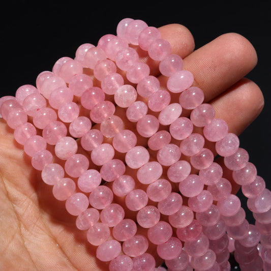 Pink Quartz Smooth Rondelle Natural Quartz 7 MM - 10 MM Pink Dyed Quartz Smooth Rondelle Beads for Handmade Jewelry Making Craft & Supplies