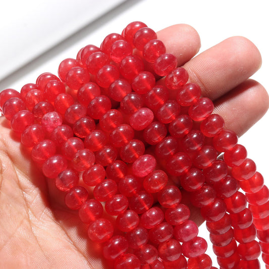 Red Quartz Smooth Rondelle Natural Quartz 7 MM - 10 MM Red Dyed Quartz Smooth Rondelle Beads for Handmade Jewelry Making Craft & Supplies