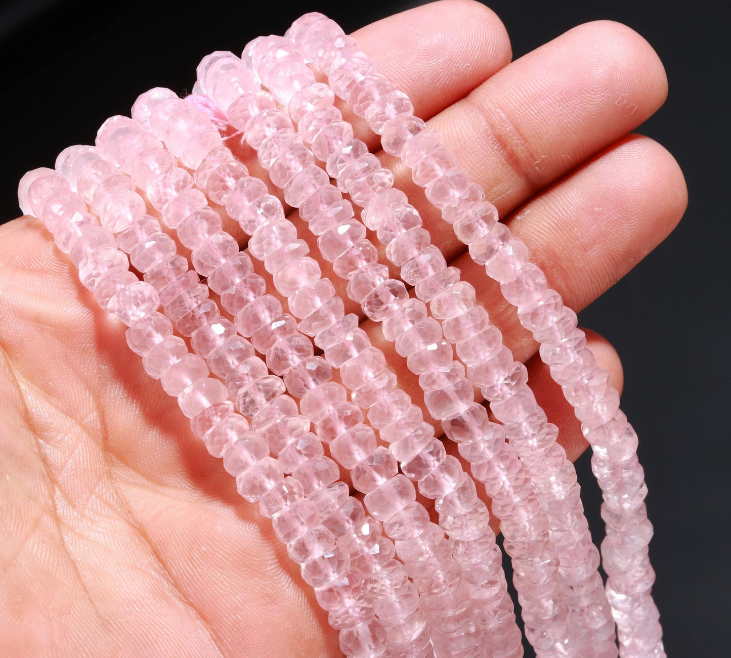 Natural Rose Quartz Faceted Rondelle Beads 6-7 MM Rose Quartz Rondelle Beads Faceted Rose Quartz Beads for Handmade Designer Jewelry Making