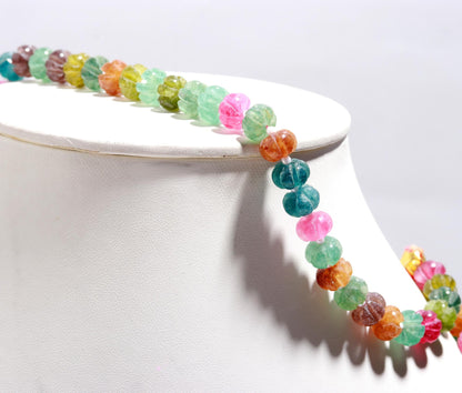 3 Strands Multi Tourmaline Pumpkin Hand Carved Beads Necklace 17-19 Inch Multi Tourmaline Quartz Bead Necklace Jewelry with adjustable clasp