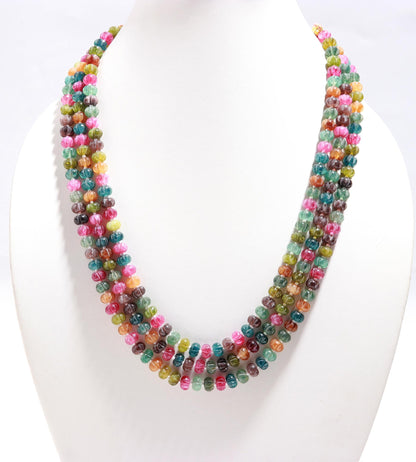 3 Strands Multi Tourmaline Pumpkin Hand Carved Beads Necklace 17-19 Inch Multi Tourmaline Quartz Bead Necklace Jewelry with adjustable clasp