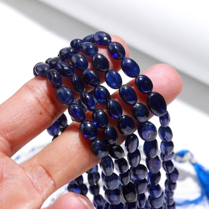 5 Strands Blue Sapphire Smooth Oval Beads Necklace 17-20 Inch Excellent Blue Sapphire Oval Beads Necklace for Jewelry with adjustable clasp