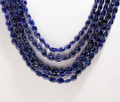 5 Strands Blue Sapphire Smooth Oval Beads Necklace 17-20 Inch Excellent Blue Sapphire Oval Beads Necklace for Jewelry with adjustable clasp