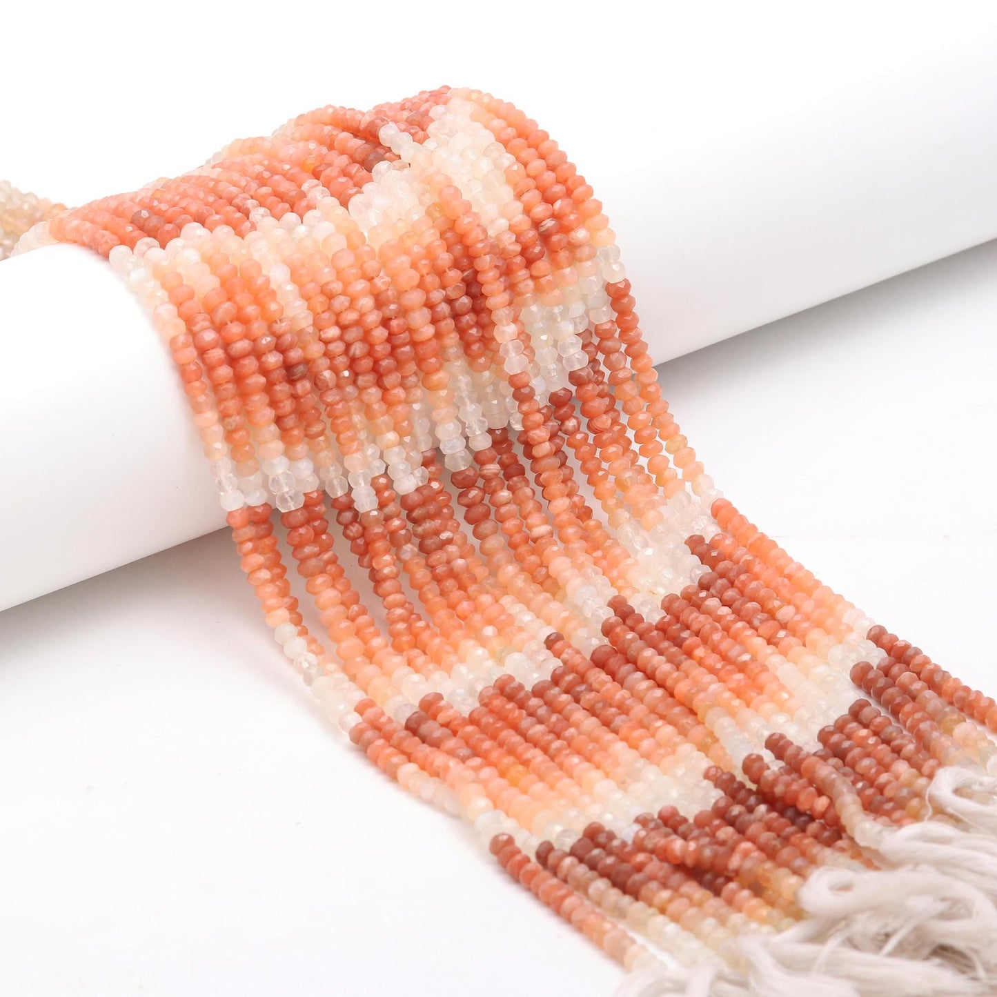 Multi Moonstone Rondelle Beads Peach and White Moonstone Faceted Rondelle Beads 4-4.5 MM Moonstone Gemstone Beads for Jewelry Making Craft