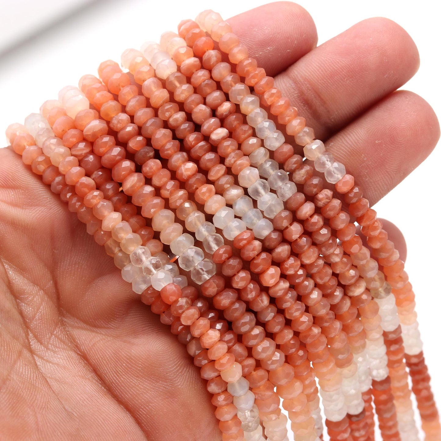 Multi Moonstone Rondelle Beads Peach and White Moonstone Faceted Rondelle Beads 4-4.5 MM Moonstone Gemstone Beads for Jewelry Making Craft