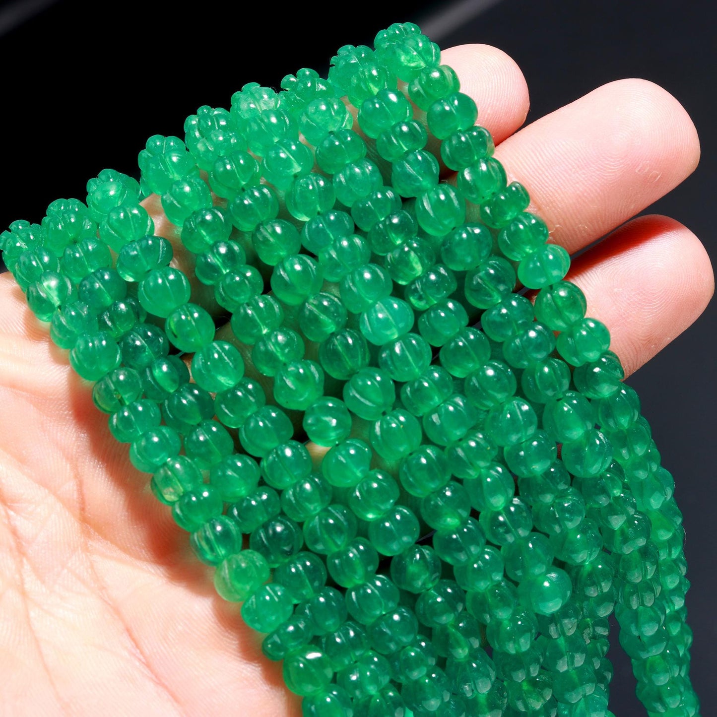 AAA Natural Green Onyx Pumpkin Beads 6-7 MM Rondelle Hand Carved Watermelon Beads 20" Green Onyx Beads for Handmade Designer Jewelry Making