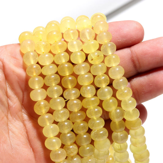 Yellow Quartz Smooth Rondelle Natural Quartz 7 MM - 10 MM Yellow Dyed Smooth Rondelle Beads for Handmade Jewelry Making Craft & Art Supplies