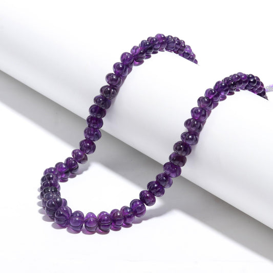 3 Strand Amethyst Pumpkin Hand Curved Beads AAA+ Natural Amethyst Watermelon Hand Carved Beads Necklace for Jewelry with adjustable clasp