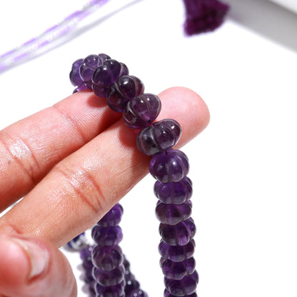 3 Strand Amethyst Pumpkin Hand Curved Beads AAA+ Natural Amethyst Watermelon Hand Carved Beads Necklace for Jewelry with adjustable clasp