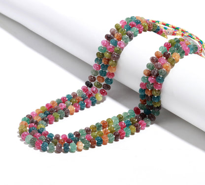 3 Strands Multi Tourmaline Pumpkin Hand Carved Beads Necklace 17-19 Inch Multi Tourmaline Quartz Bead Necklace Jewelry with adjustable clasp