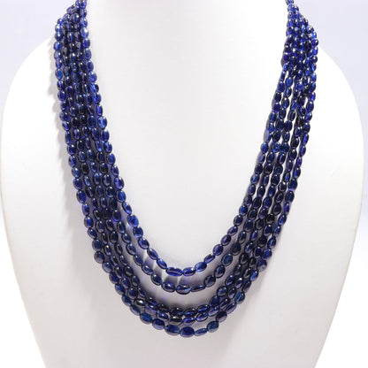 5 Strands Blue Sapphire Smooth Oval Beads Necklace 17-20 Inch Excellent Blue Sapphire Oval Beads Necklace for Jewelry with adjustable clasp
